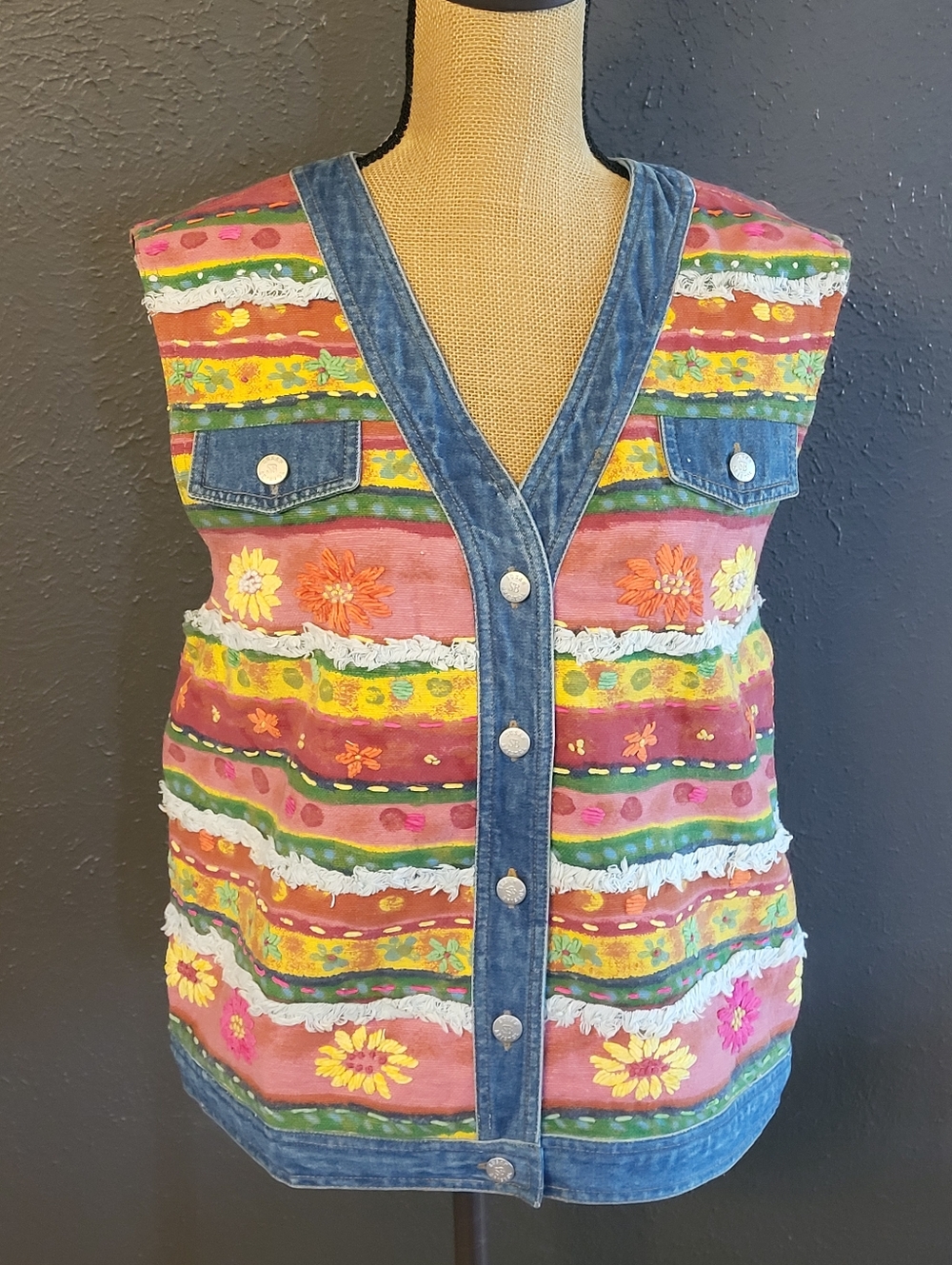 Susan Bristol Vintage 1999 Denim Embroidered XLarge Vest